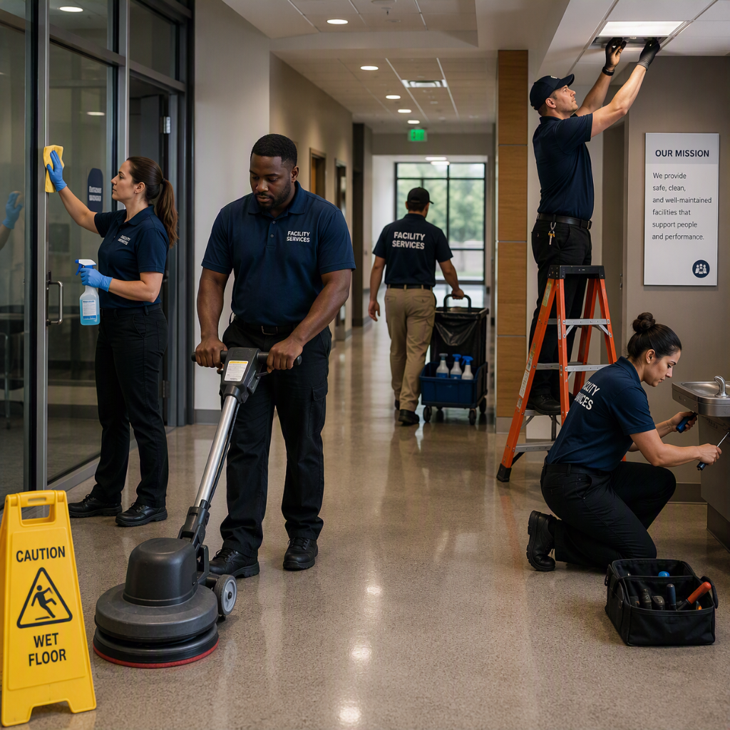 Facility services crew at work